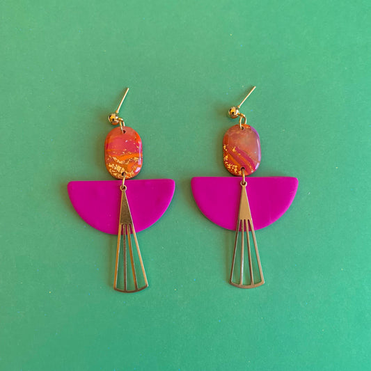 Flame Orange Soda Pink Art Deco Ball Stud Earring