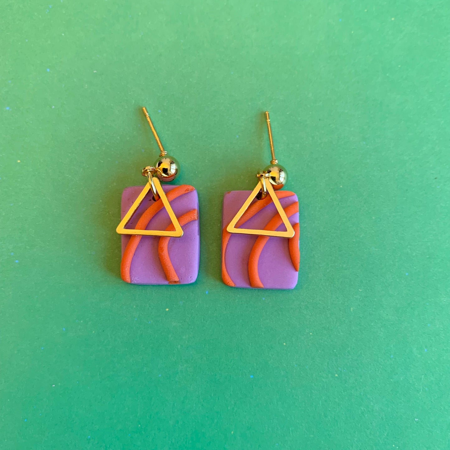 Lisa Lilac and Orange Gold Triangle Ball Stud Earring