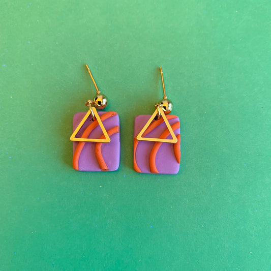 Lisa Lilac and Orange Gold Triangle Ball Stud Earring