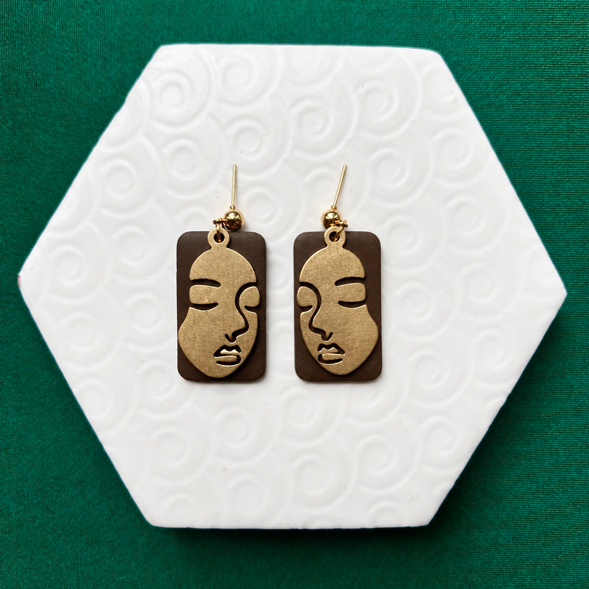 Janine Brown Gold Soild Face Charm Ball Stud Earring
