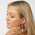 Flame Pink & Bright Teal Art Deco Ball Stud Earring