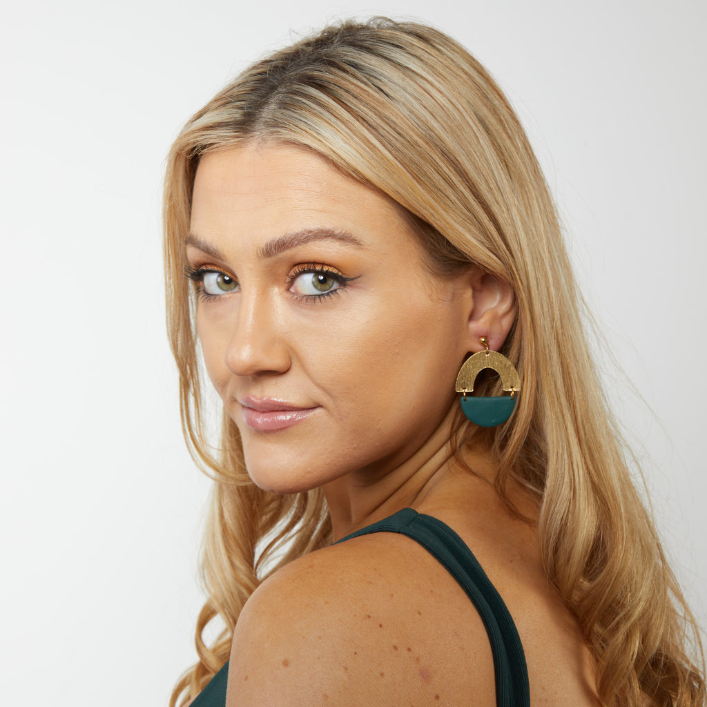 Jasmine Blue Polka Dot Brass Arch Drop Earring