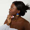 Indie Blue Brass Half Sun Charm Ball Stud Earring