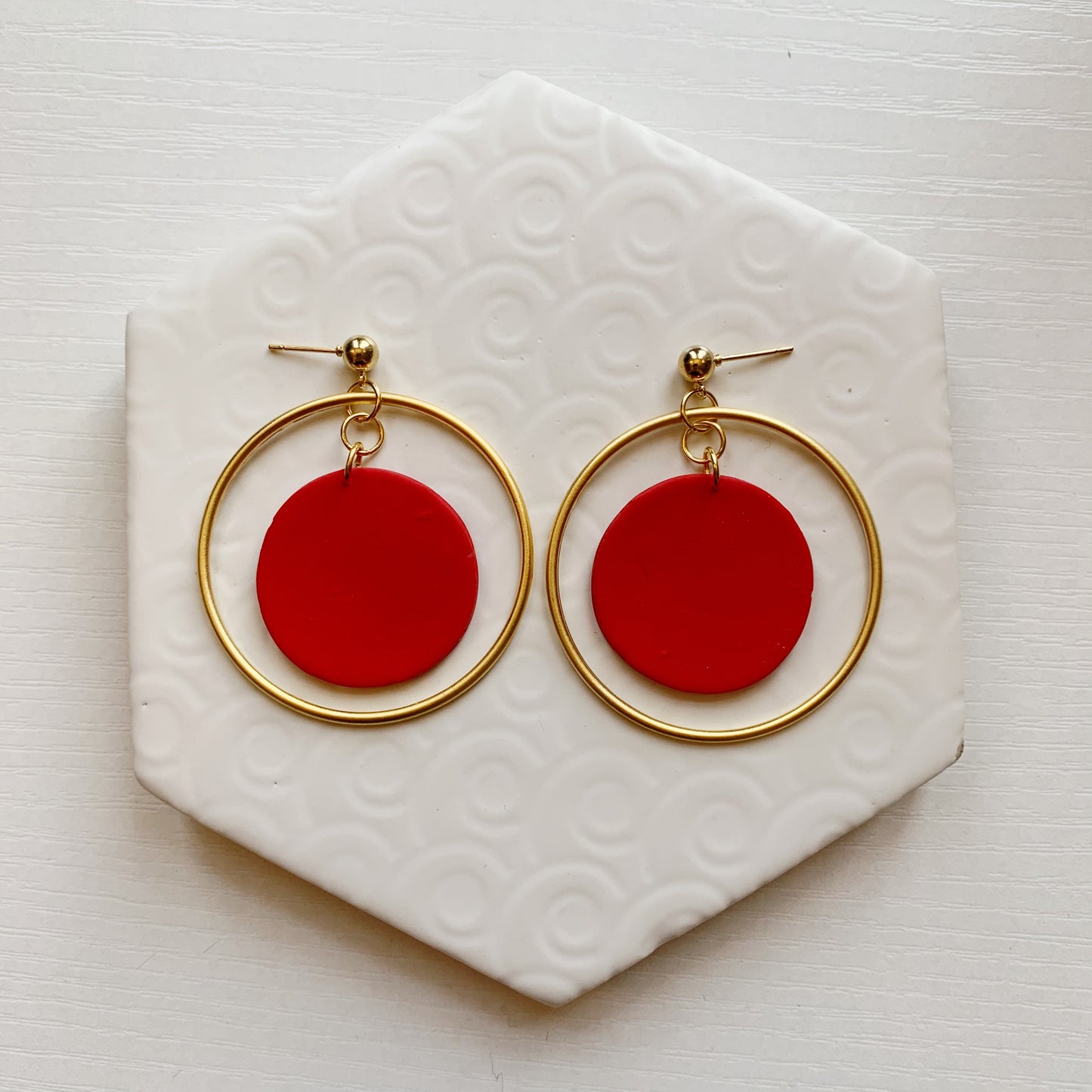 Arlo Red Circle & Large Hoop Ball Stud Earring