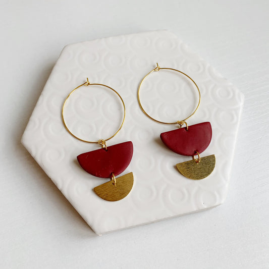 Lottie Burgundy Textured Charm Hoop Earring