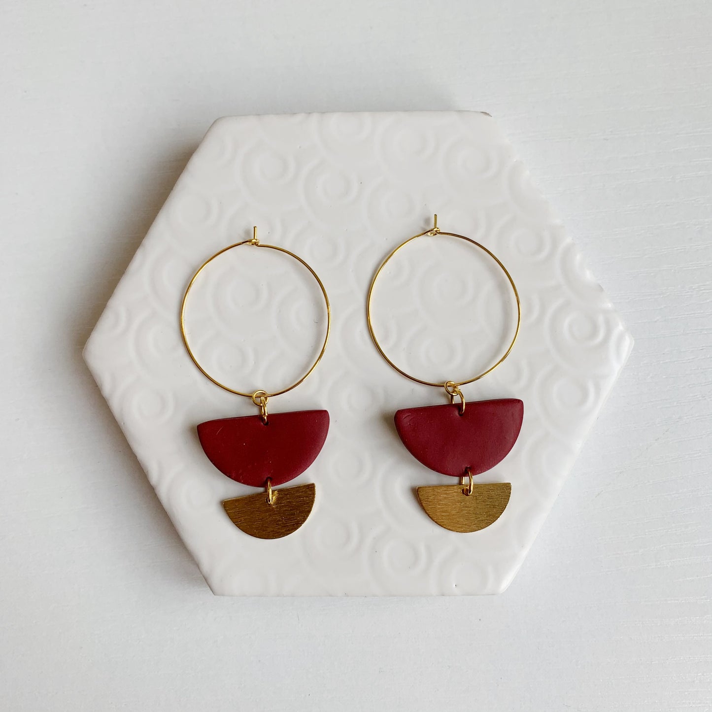 Lottie Burgundy Textured Charm Hoop Earring