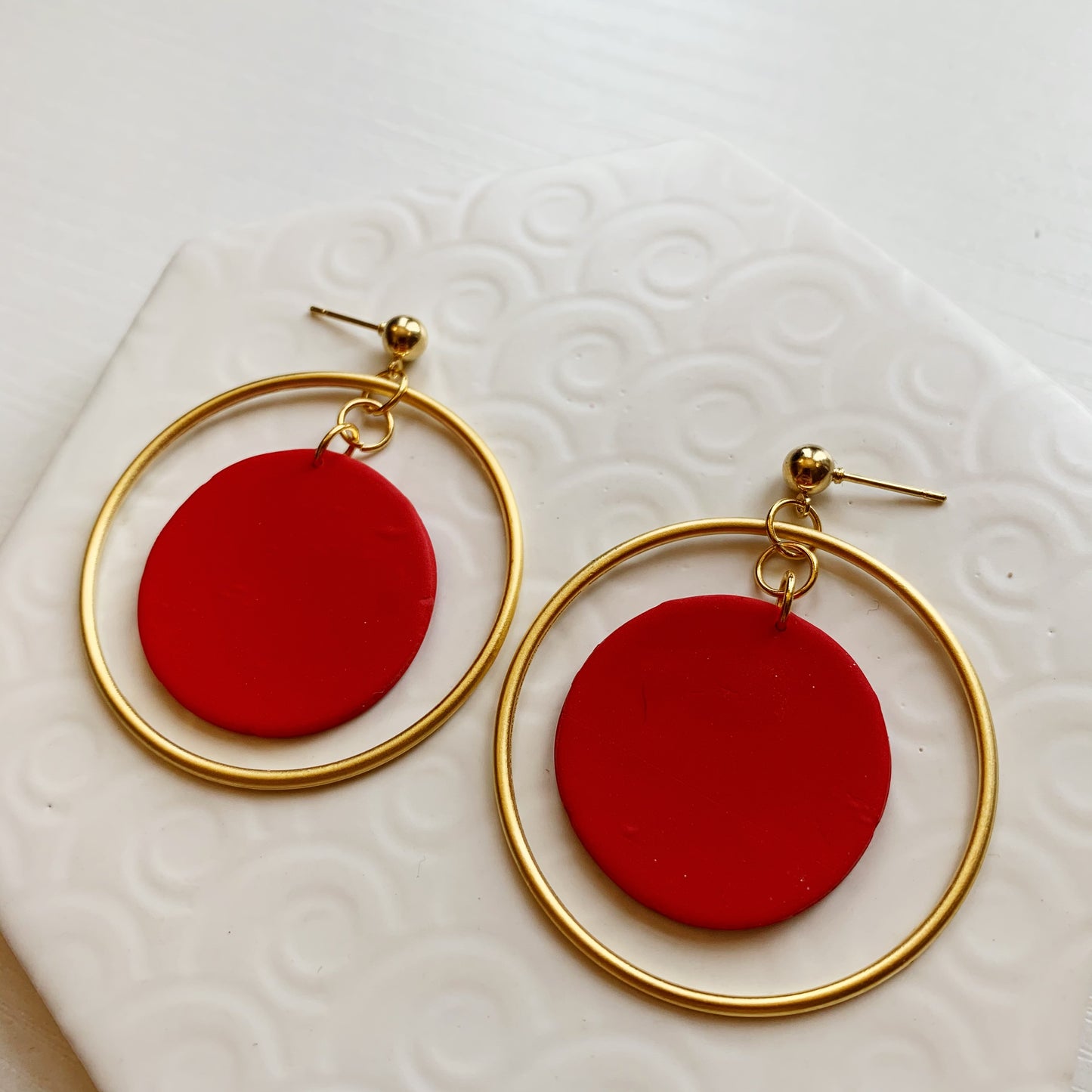 Arlo Red Circle & Large Hoop Ball Stud Earring