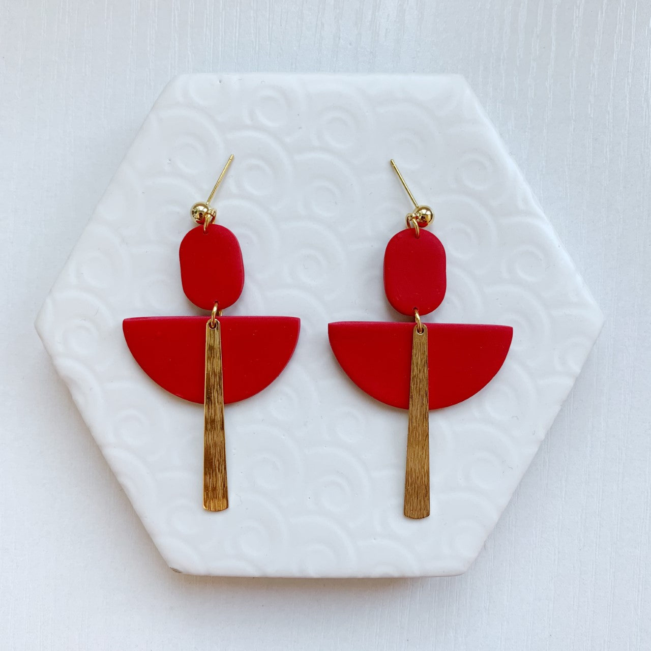 Flame Red Art Deco Ball Stud Earring