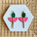 Flame Green and Pink Art Deco Ball Stud Earring