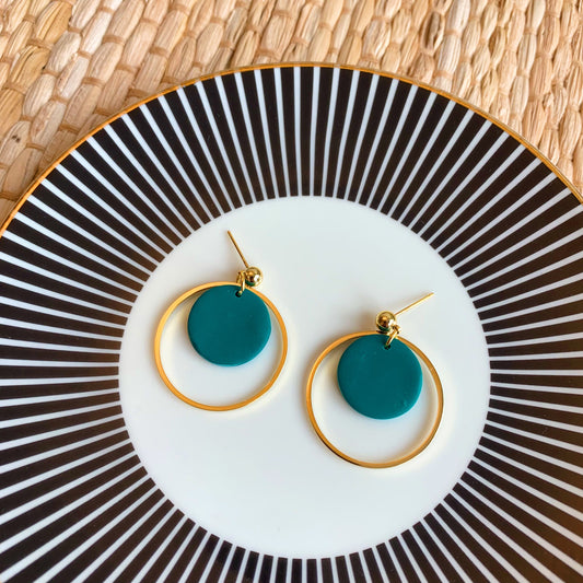 Jessie Bright Teal and Gold Hoop Ball Stud Earring