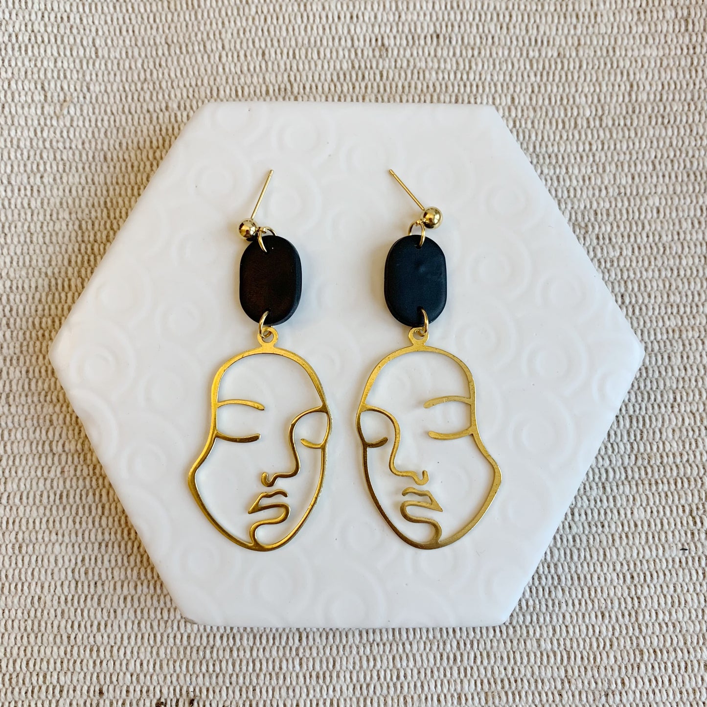 Sasha Black Large Gold Face Ball Stud Earring