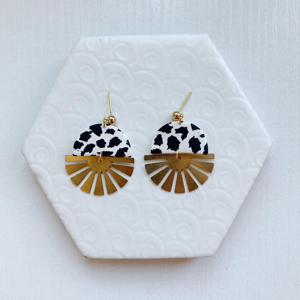 Indie Dalmatian Brass Half Sun Charm Ball Stud Earring