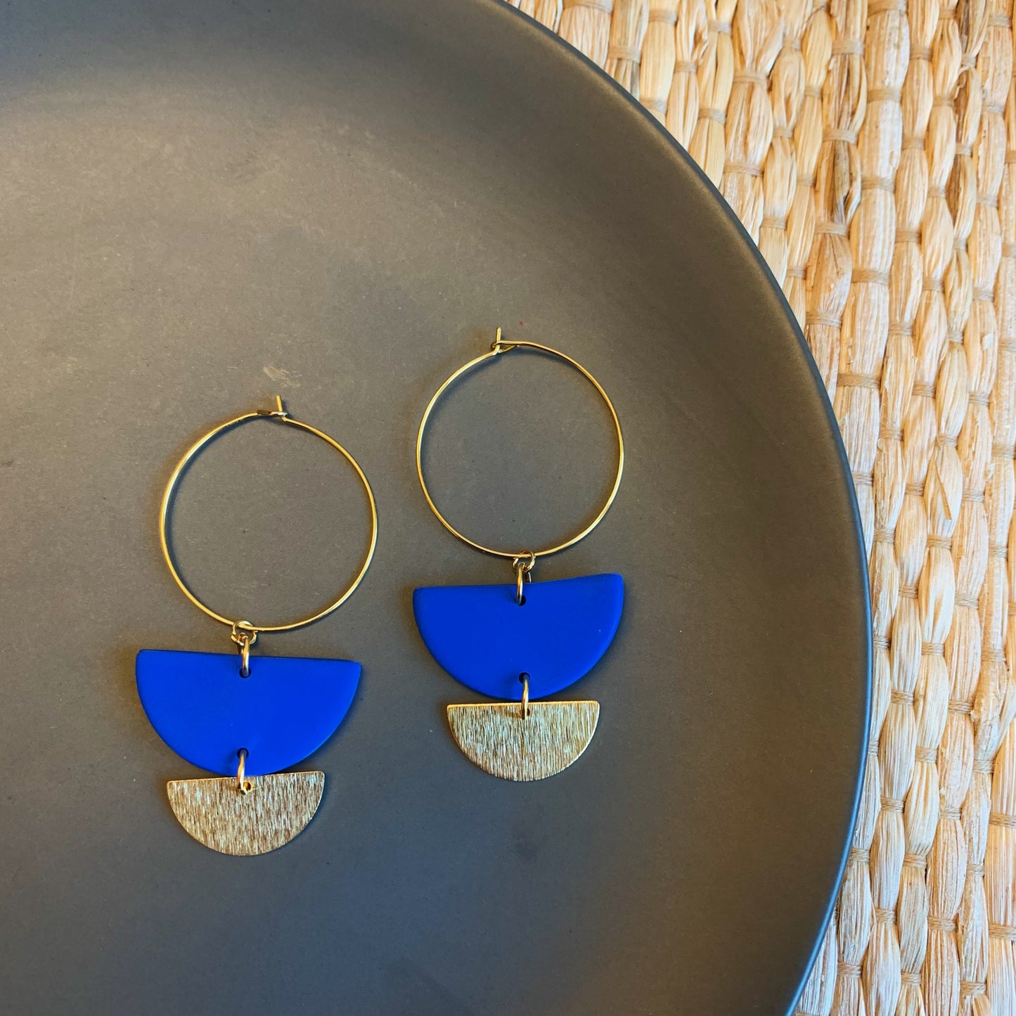 Lottie Blue Textured Charm Hoop Earring