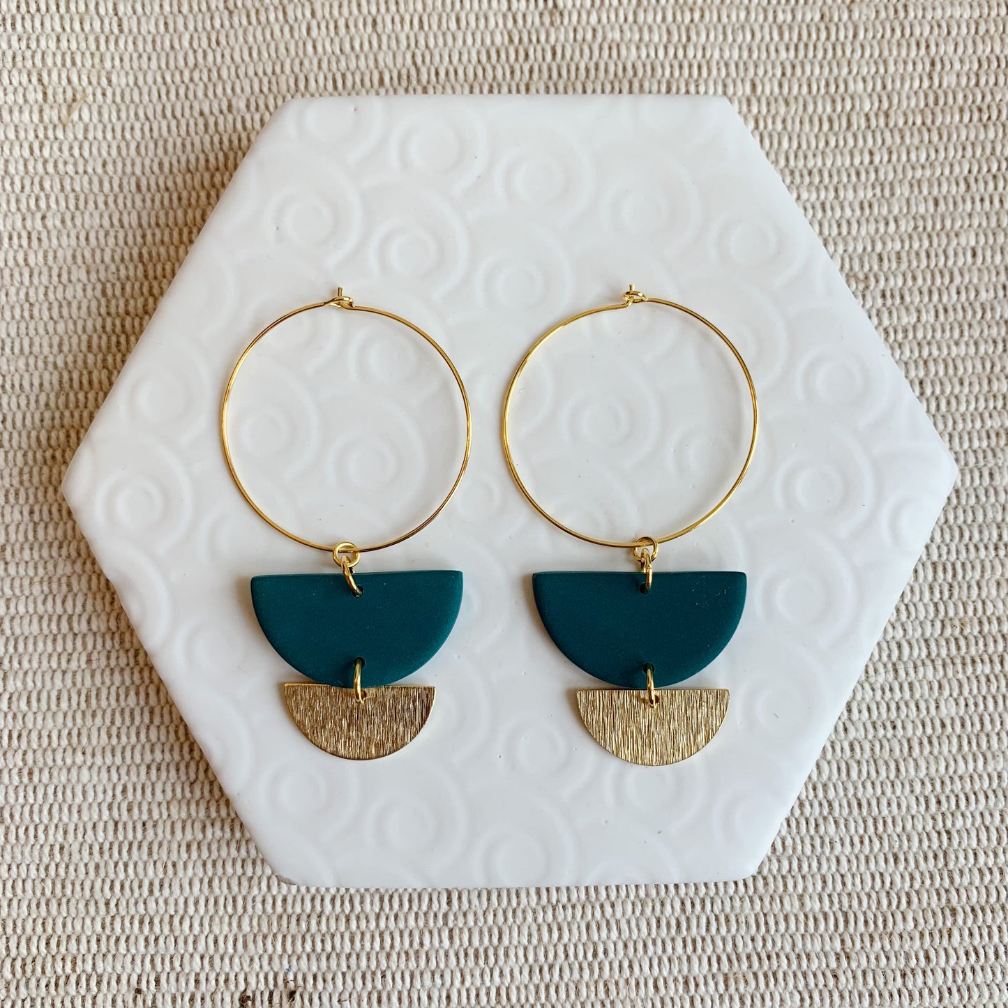 Lottie Teal Textured Charm Hoop Earring