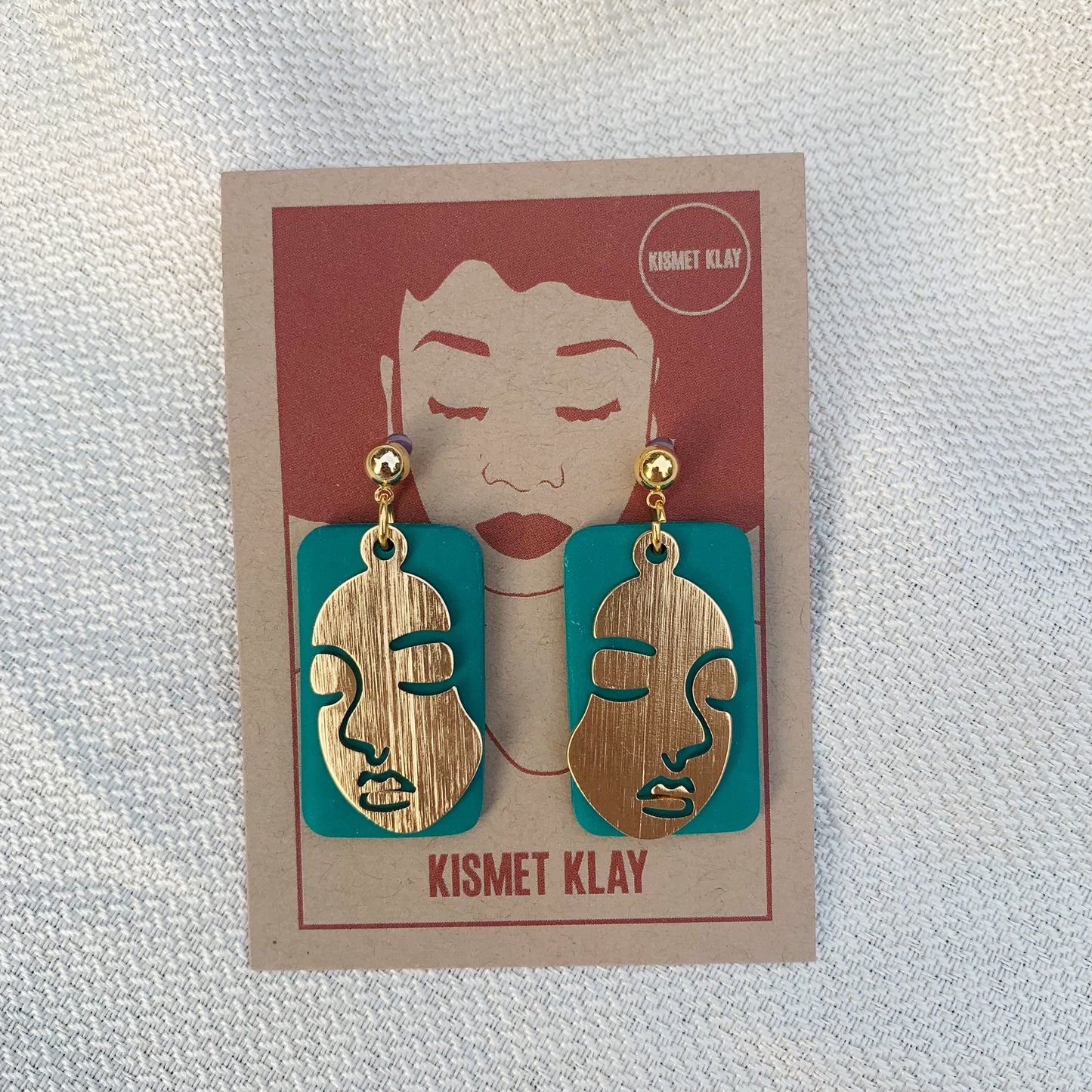 Janine Teal & Gold Soild Face Charm Ball Stud Earring