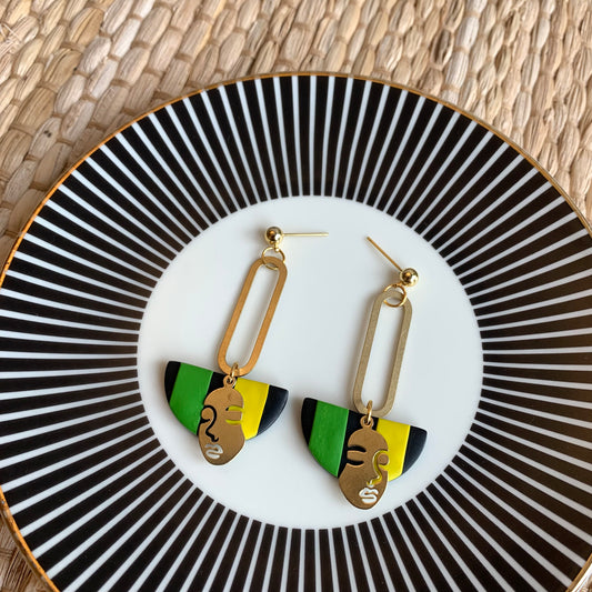 Ezra Jamaican Flag Face Dangle Ball Stud Earring