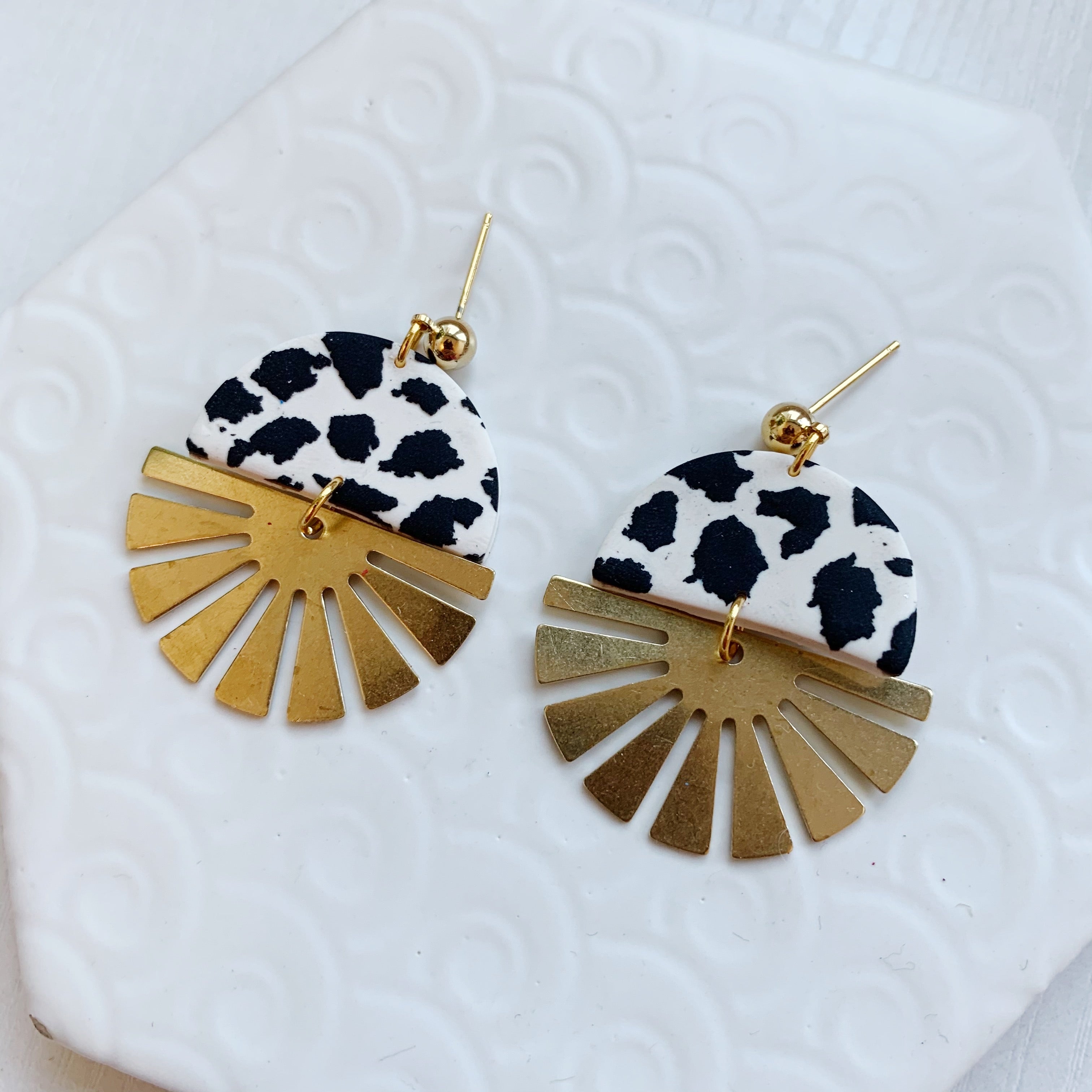Indie Dalmatian Brass Half Sun Charm Ball Stud Earring