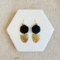 Tania Black Clay Diamond With Mini Leaf Charm Ball Stud Earring