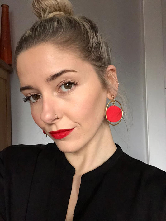 Arlo Red Circle & Large Hoop Ball Stud Earring