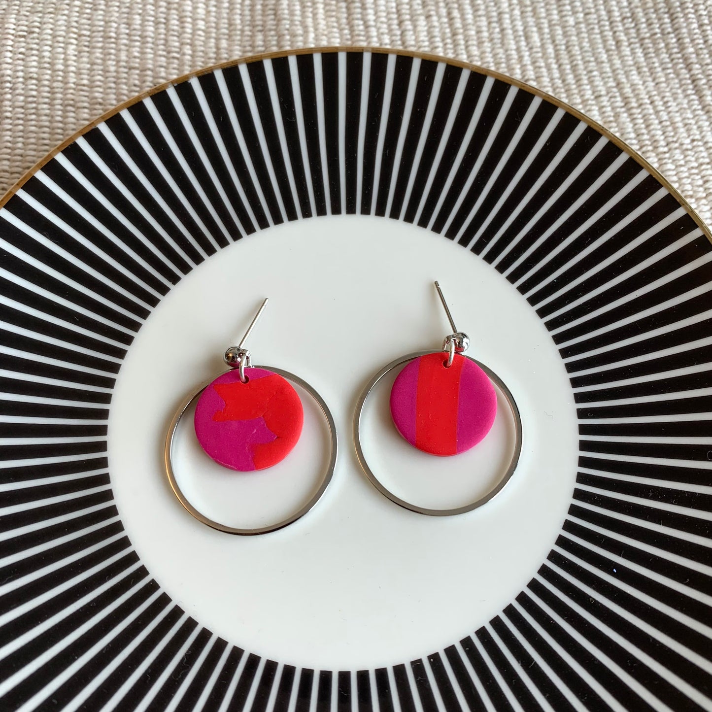 Jessie Pink & Red With Silver Hoop Ball Stud Earring