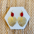 Georgia Red Large Leaf Ball Stud Earring