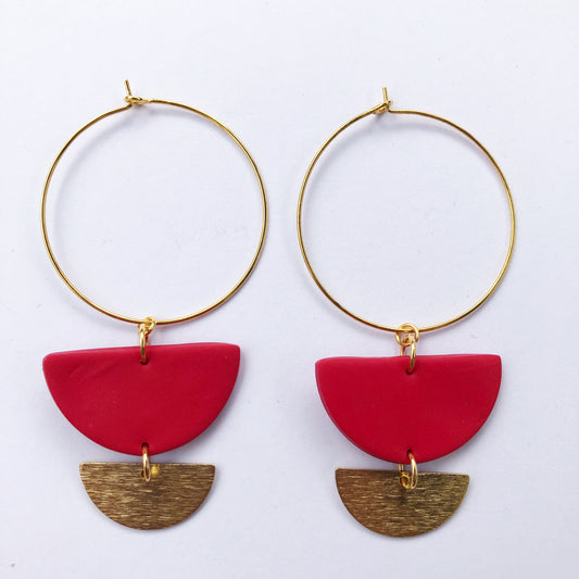 Lottie Red Textured Charm Hoop Earring